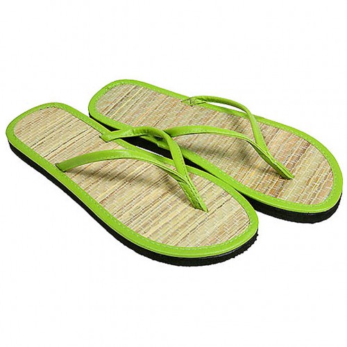 12-pair Straw Flip Flop w/ Green Straps - SL-WE207GN